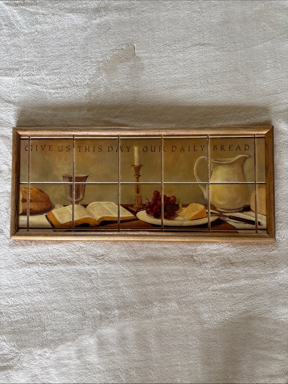 'Give Us This Day Our Daily Bread' Framed Tile Art - Neutral Tones